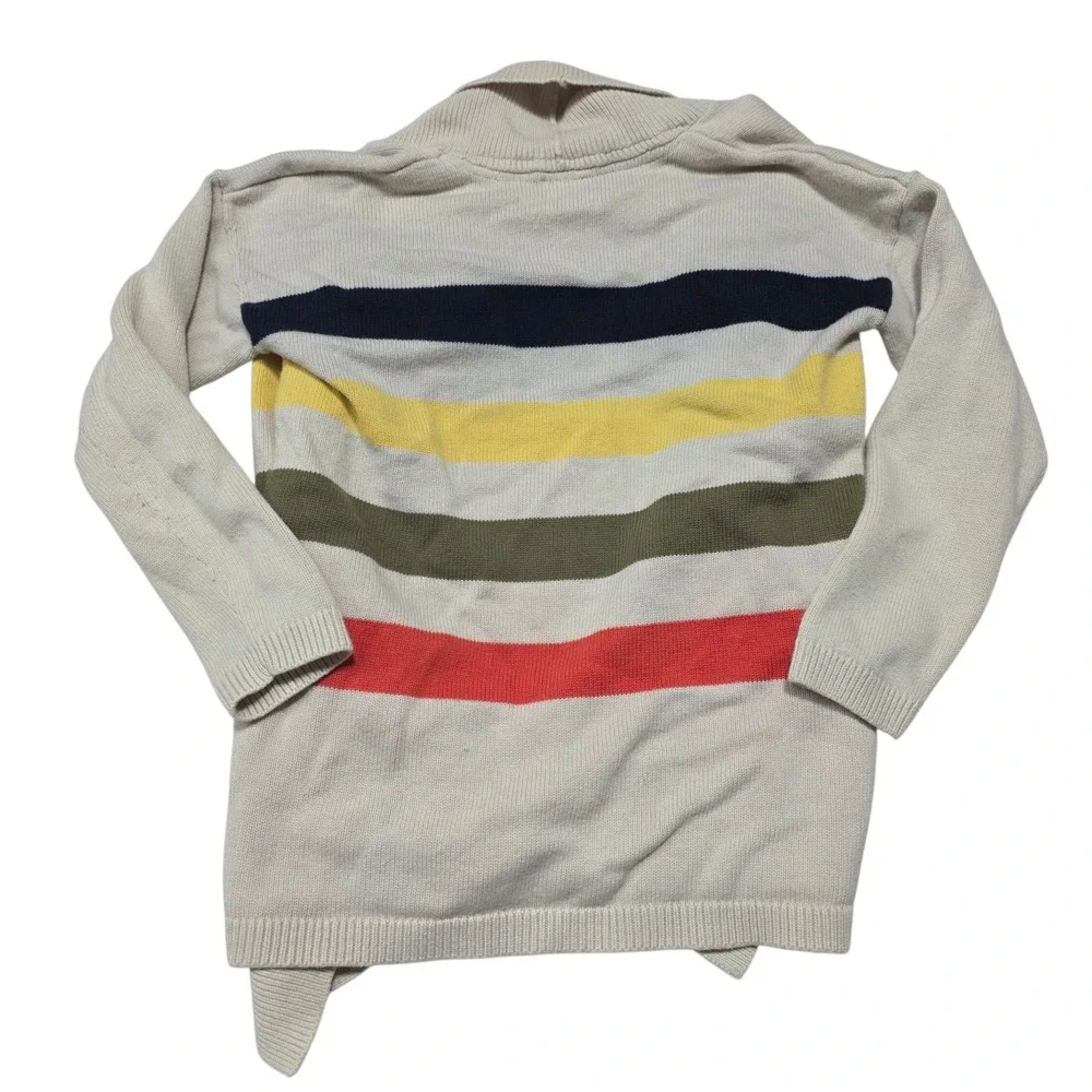 Talbots Striped Shawl Collar Cardigan Sweater Beige Navy Yellow Green Red ‎ MP